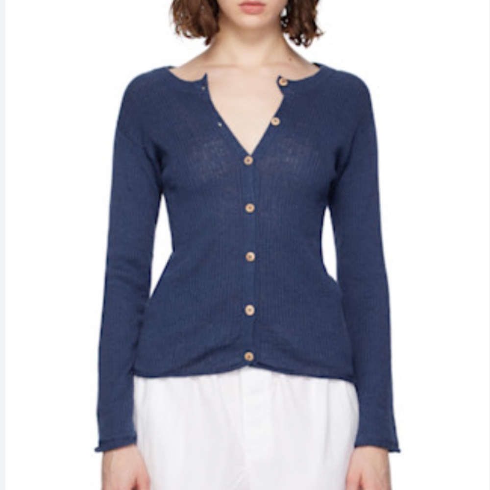 BASERANGE Drip Cardigan | Linen cotton |  MEZ BLUE / Size L
